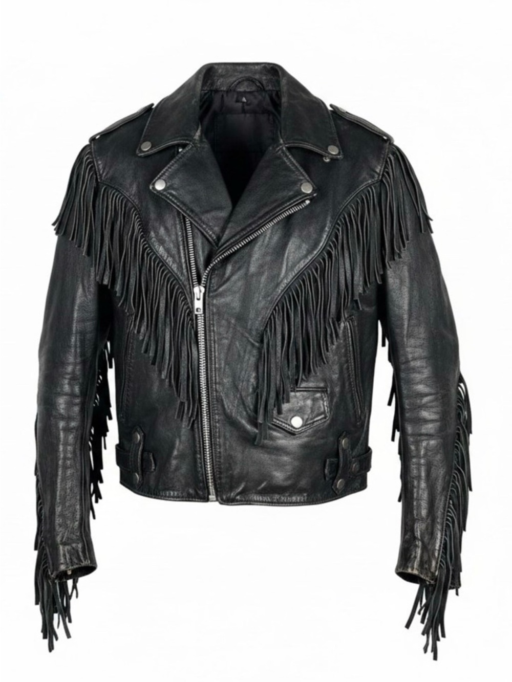 Black Fringed Leather Biker Jacket